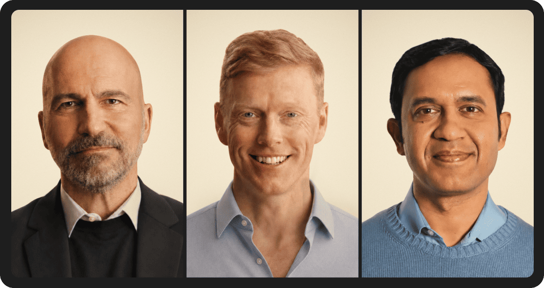 Headshots of three Uber executives, including CEO Dara Khosrowshahi.