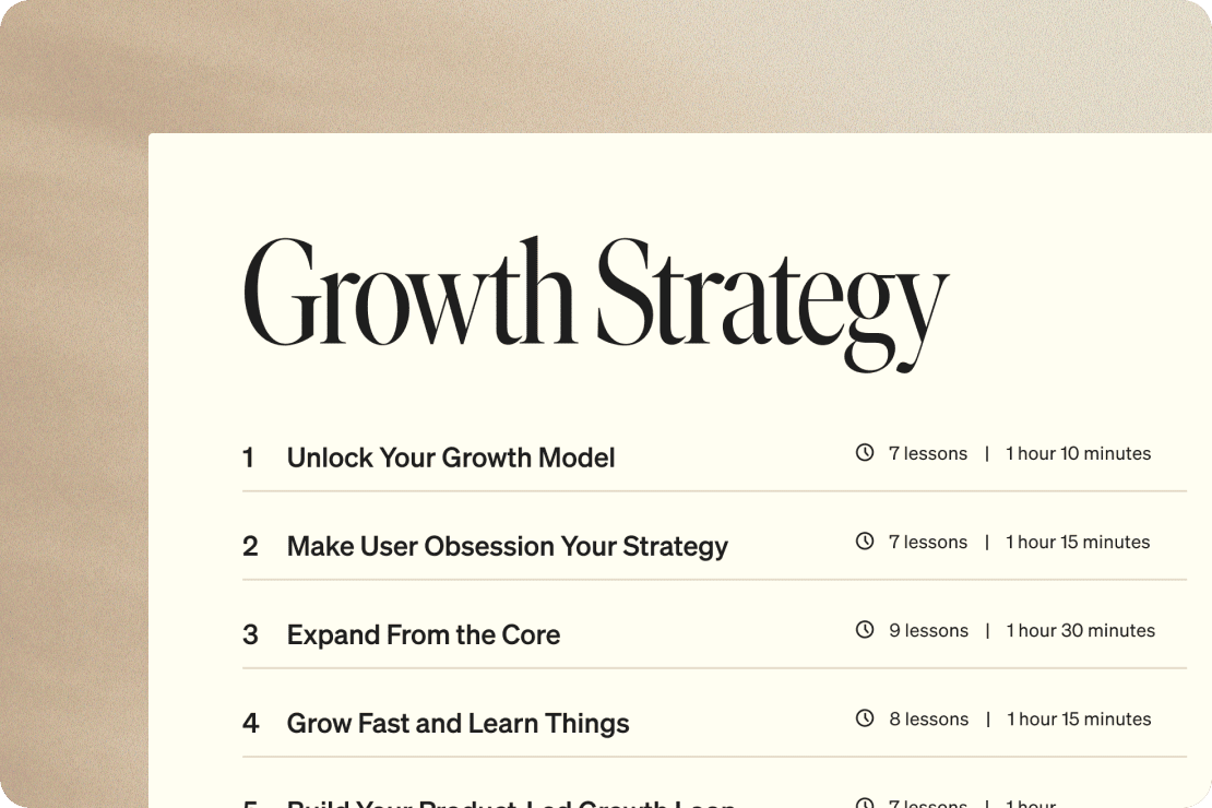 A course syllabus titled Growth Strategy showing lesson modules.
