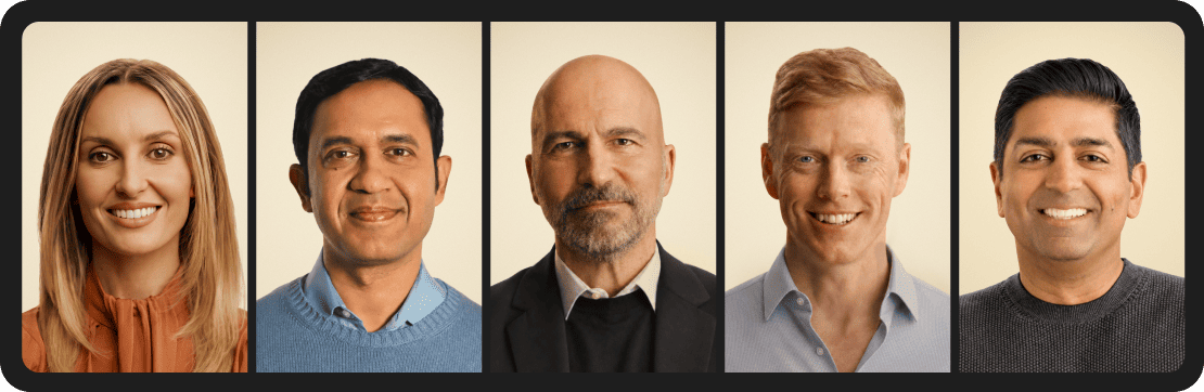 Headshots of five Uber executives, including CEO Dara Khosrowshahi.