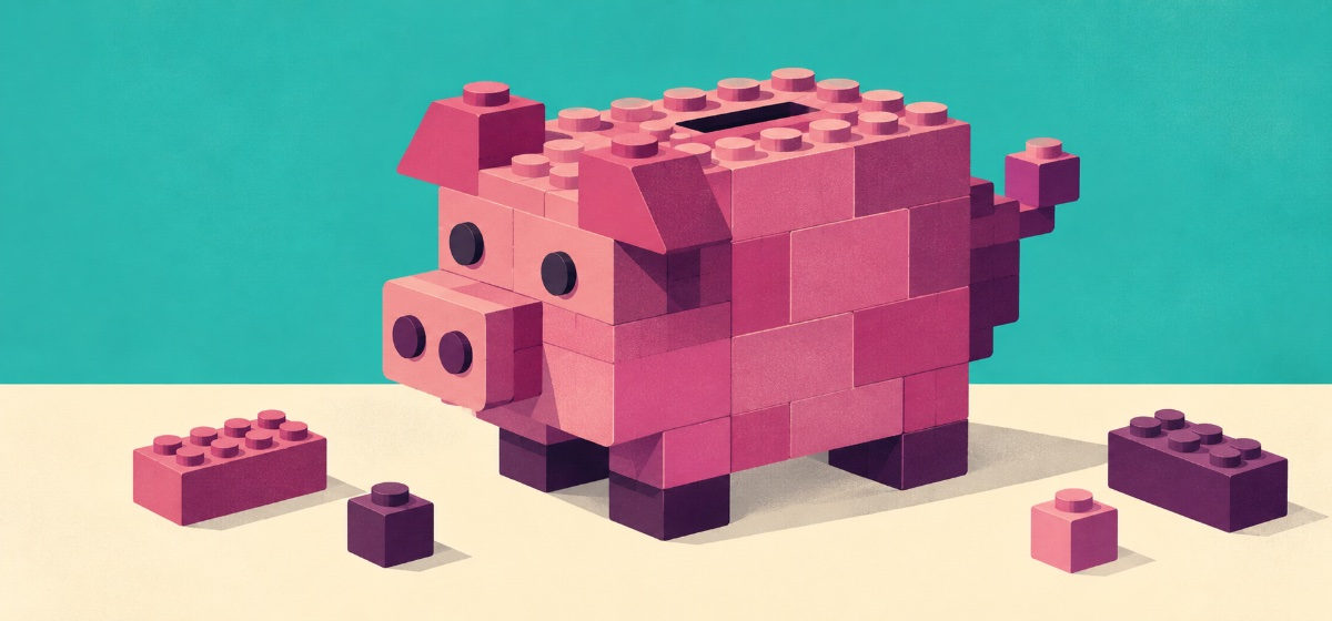 a piggy bank made out of toy bricks