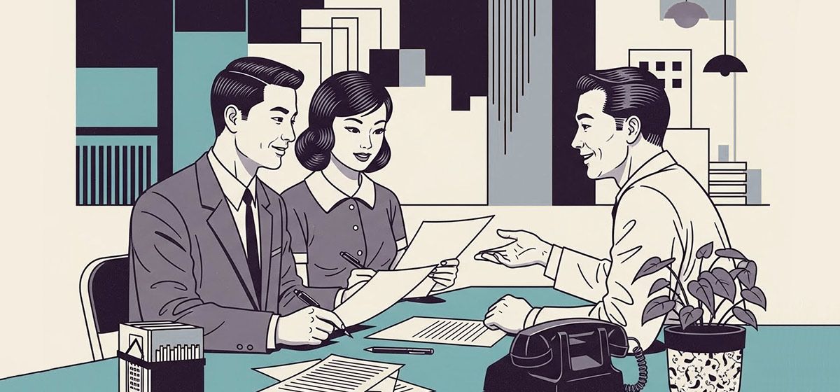 An illustration of a couple applying for a loan