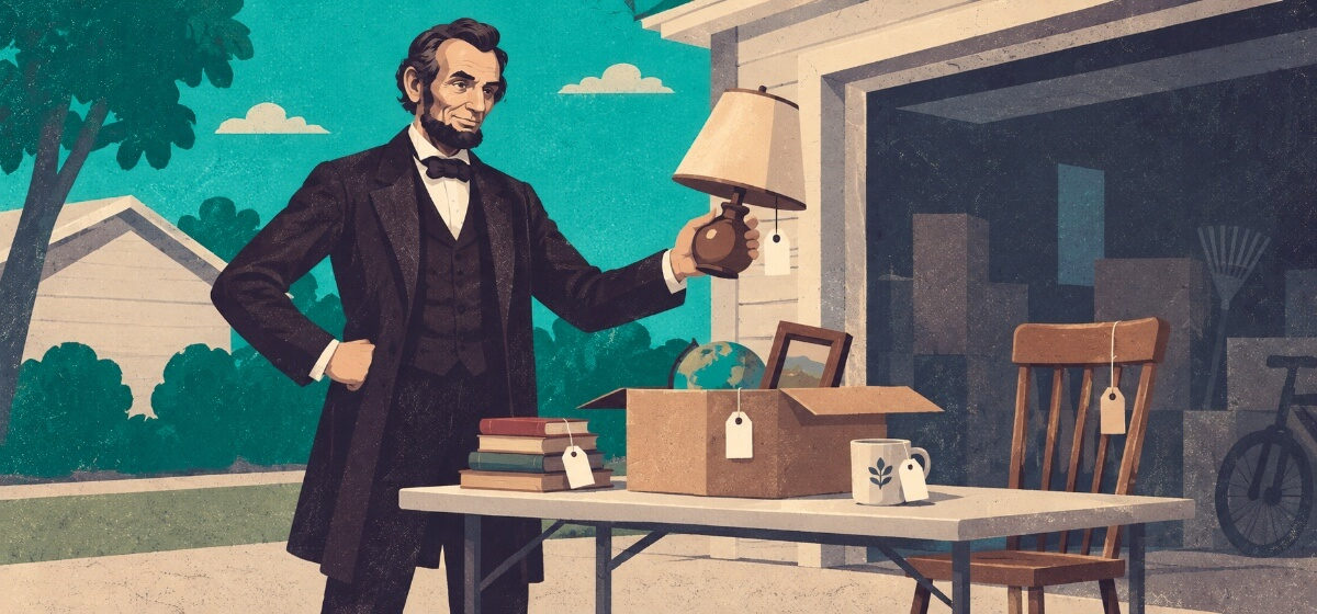 Abe Lincoln hosting a garage sale