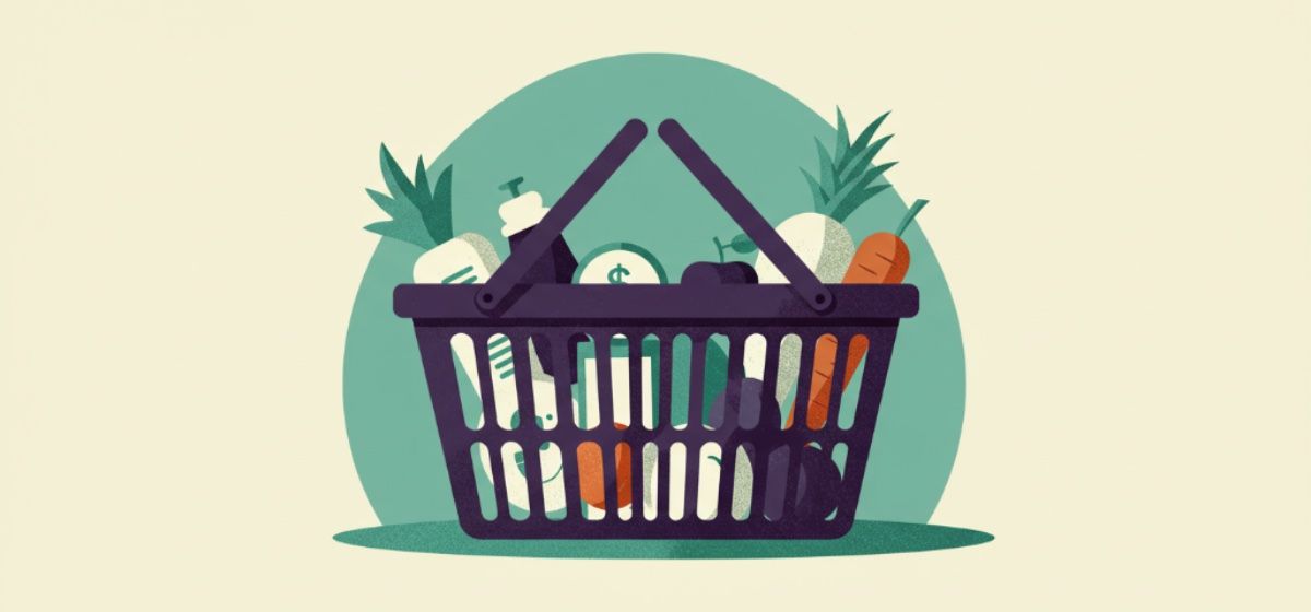a cart filled with groceries