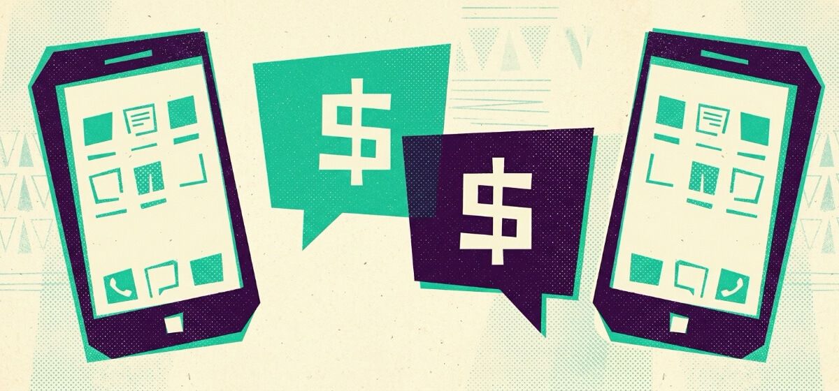 smartphones with messages displaying dollar signs