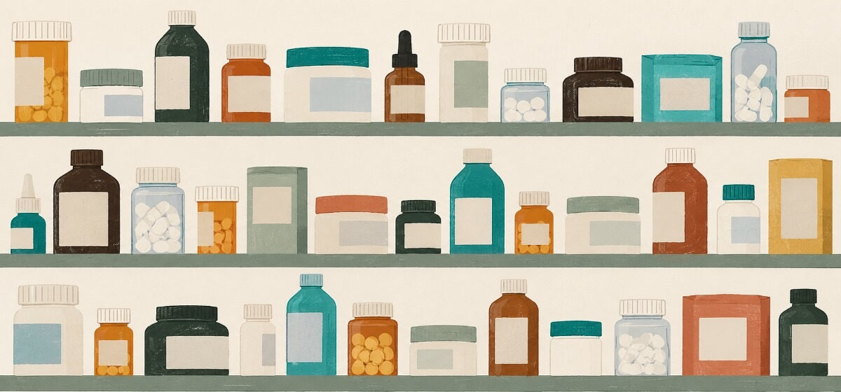a medicine cabinet filled with bottles of pills