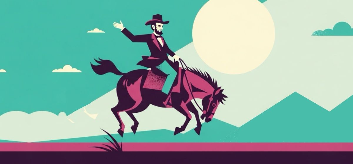 Abe Lincoln riding a bucking bronco