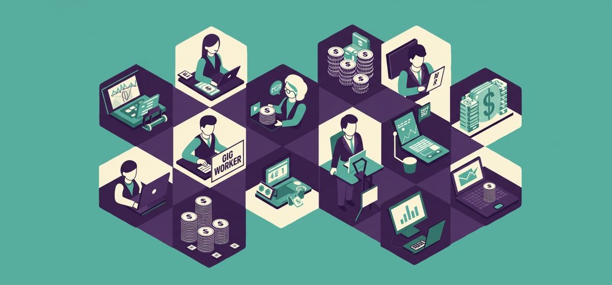 An illustration of various gig workers doing jobs