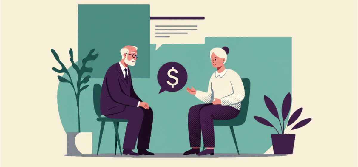a parent and adult child discussing finances