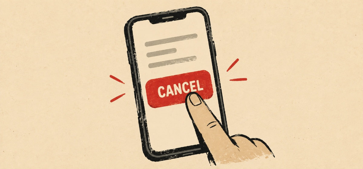 a smartphone displaying a red cancel button