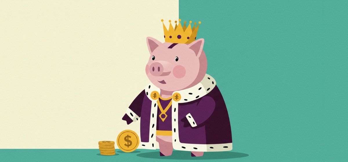 Illustration of a piggy bank dressed up as royalty
