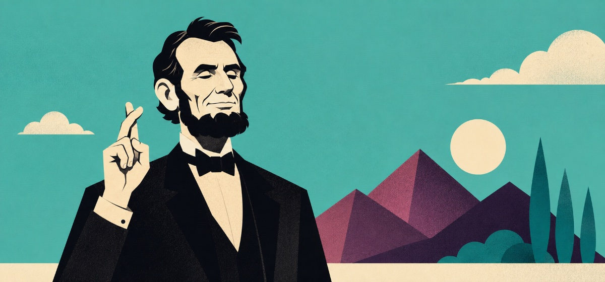 Abraham Lincoln crossing his fingers in anticipation of having a lucky event happen to him