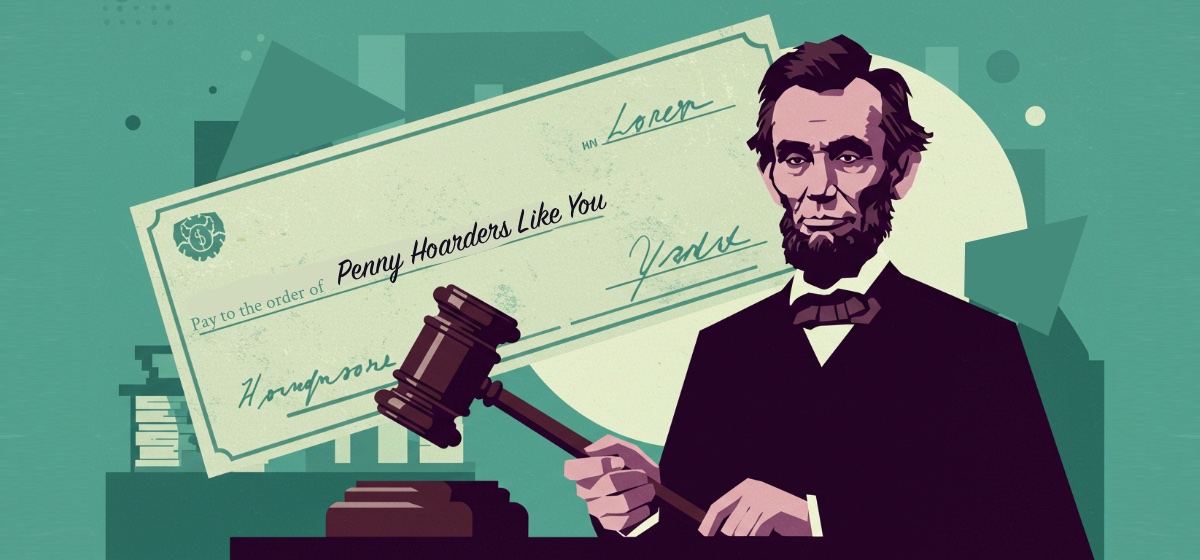 An illustration of Abraham Lincoln holding a gavel