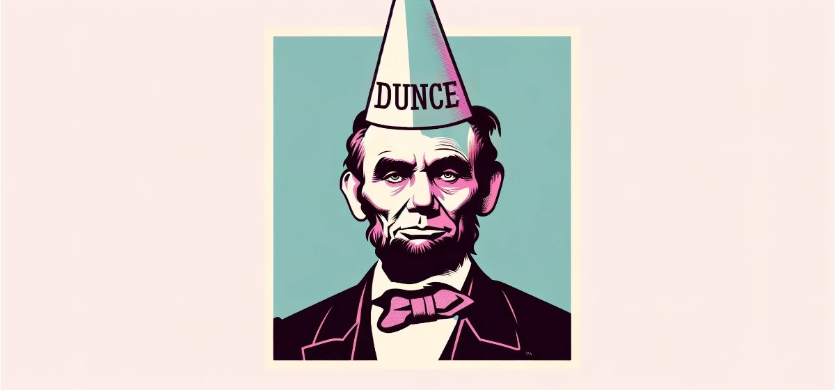 Abe Lincoln wearing a dunce cap