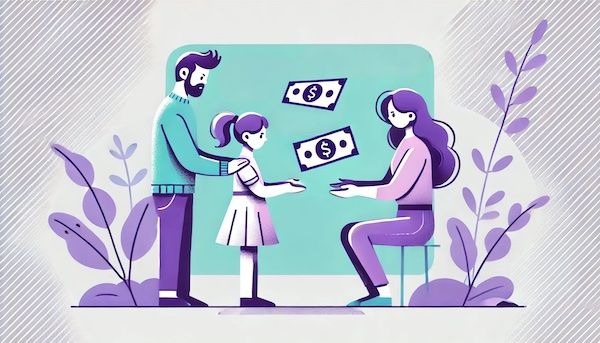 a family exchanging dollars