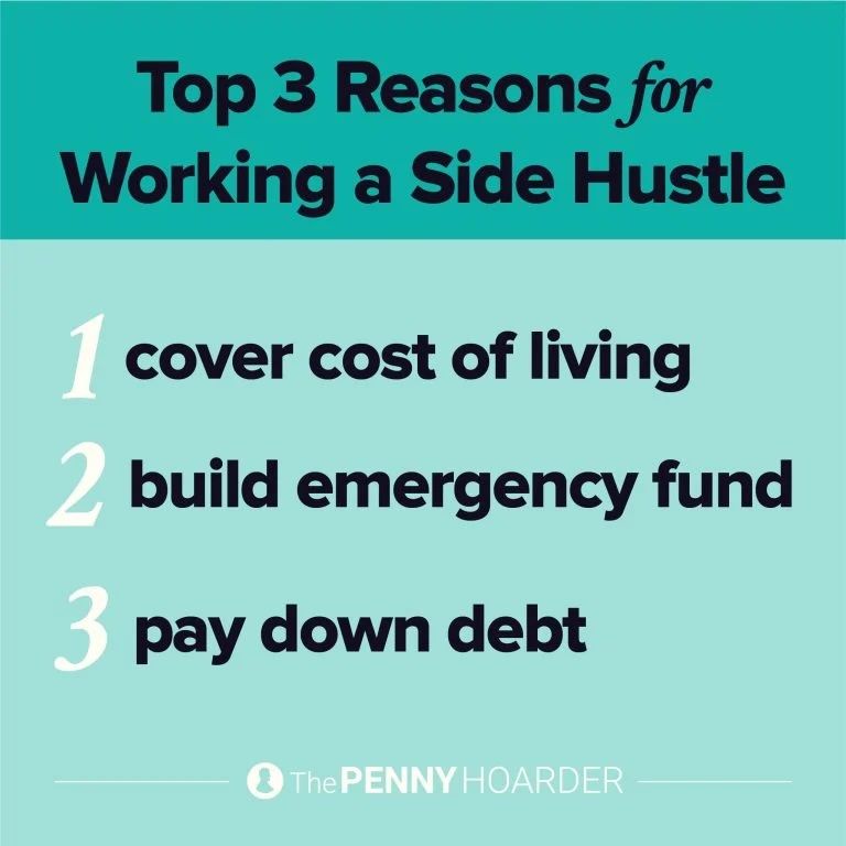 an infographic about the top three reasons for working a side hustle