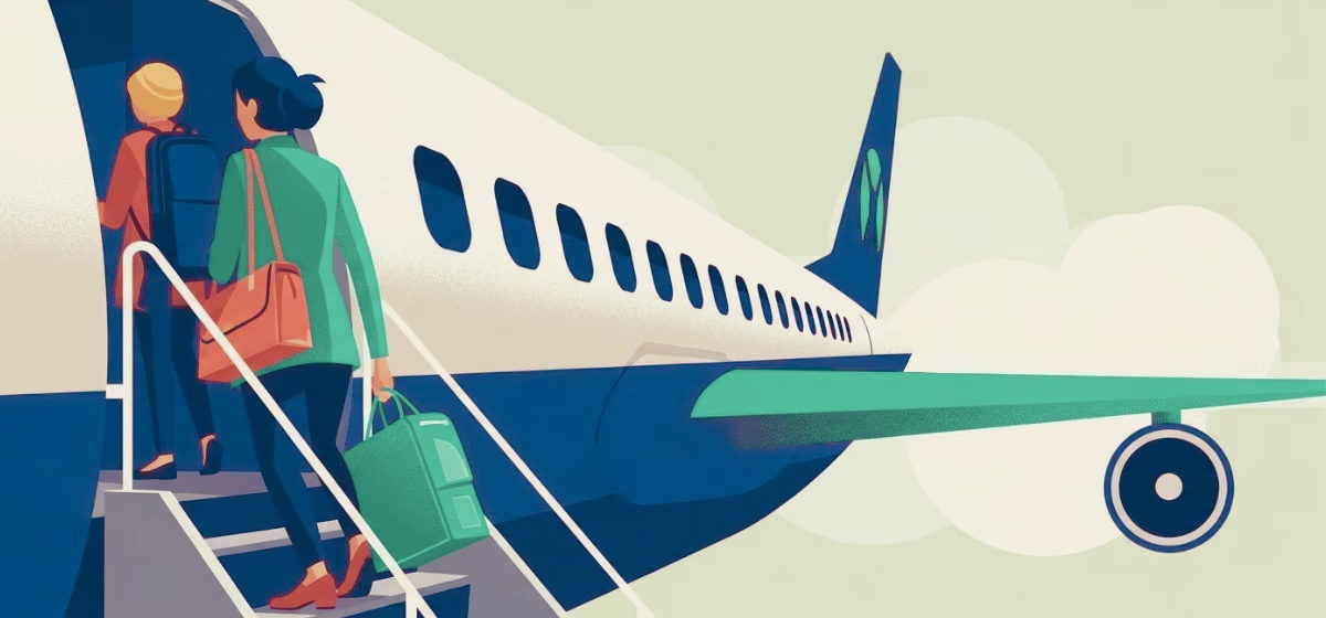 two people boarding an airplane