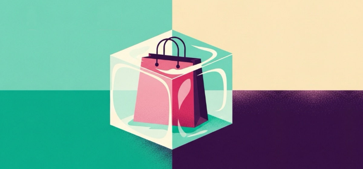 a shopping bag on ice