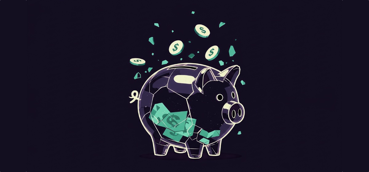 A see through piggy bank with money inside it