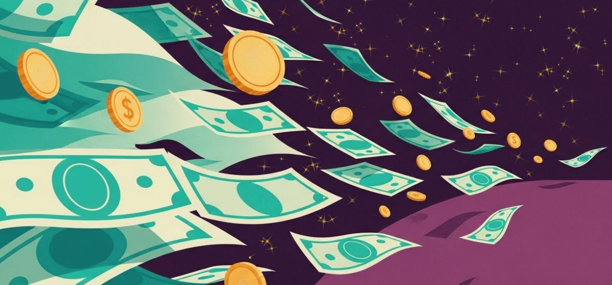 Dollars and coins floating throughout space