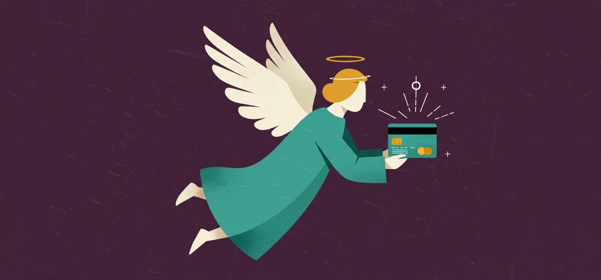 angel carrying credit card