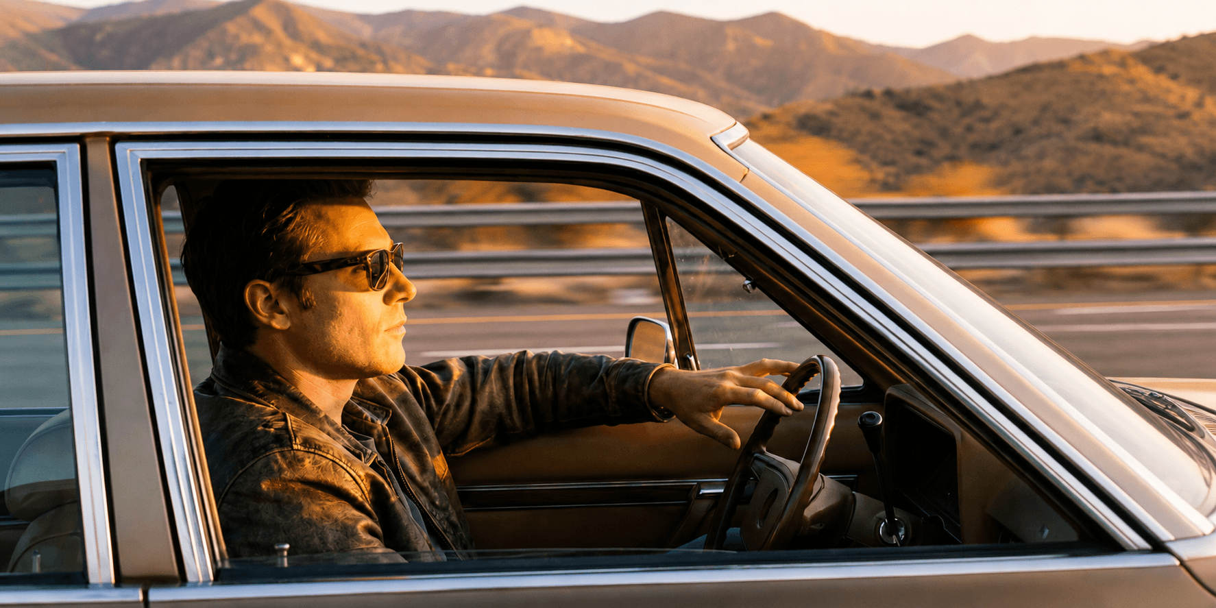 a person driving through the countryside