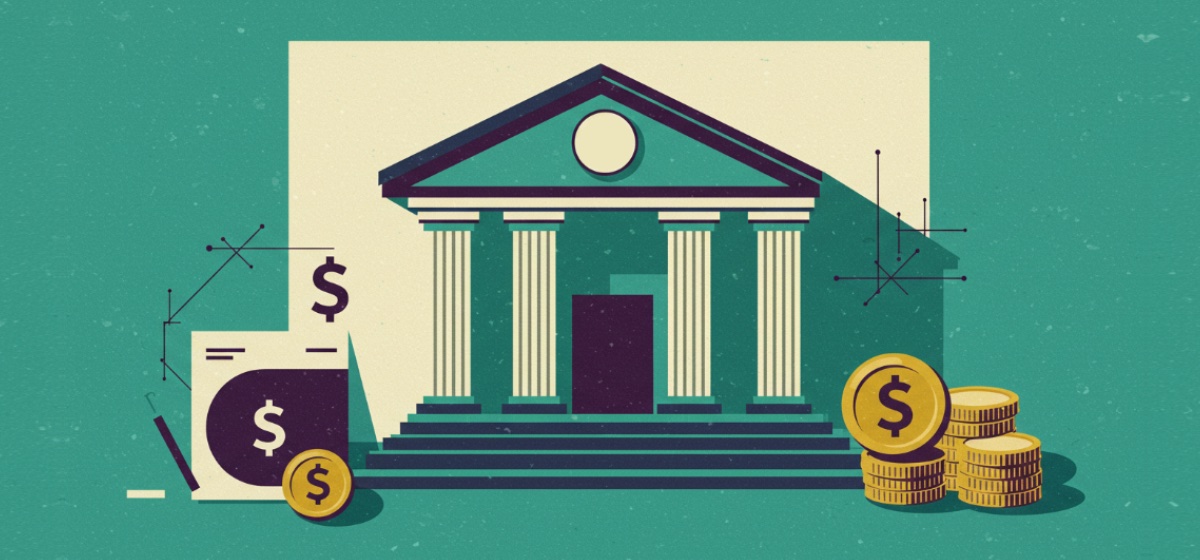 An illustration of a bank building