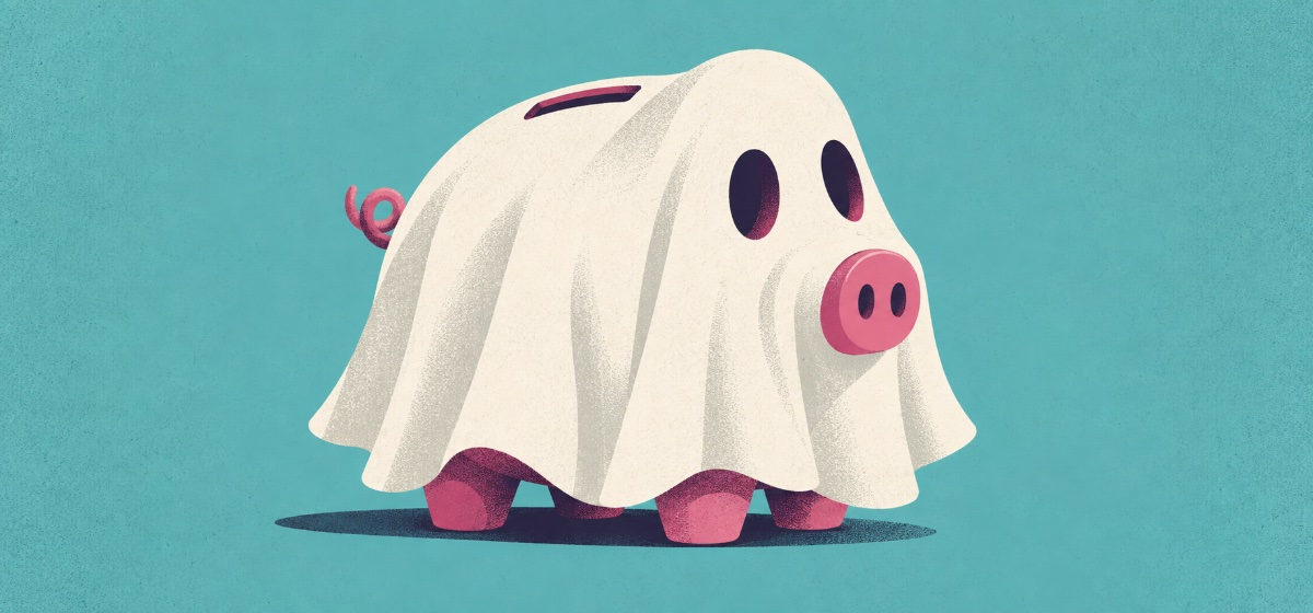 a piggy bank in a ghost costume