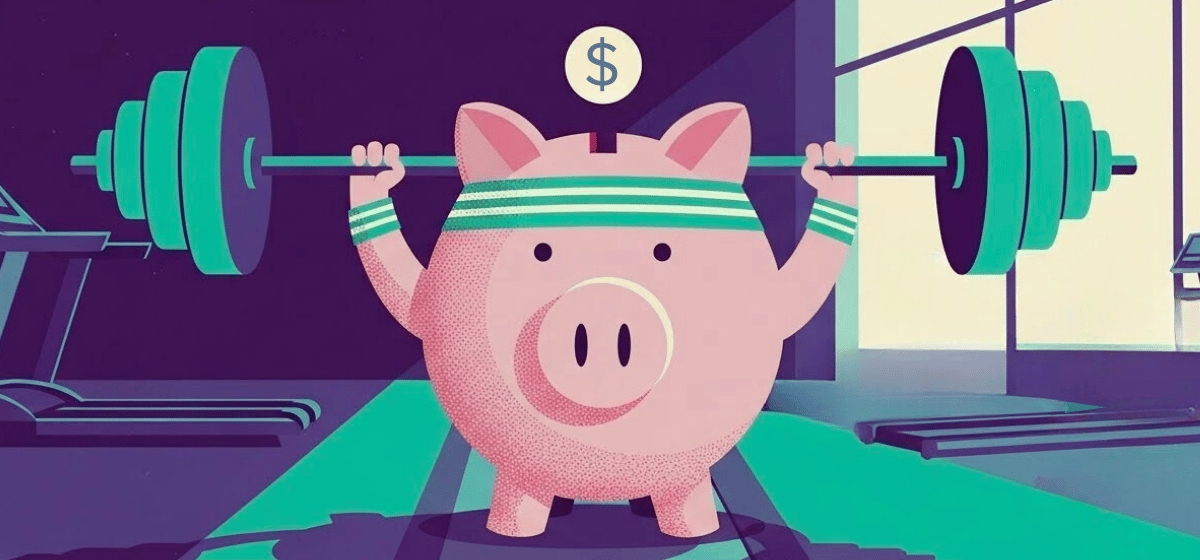 A piggy bank lifting a barbell