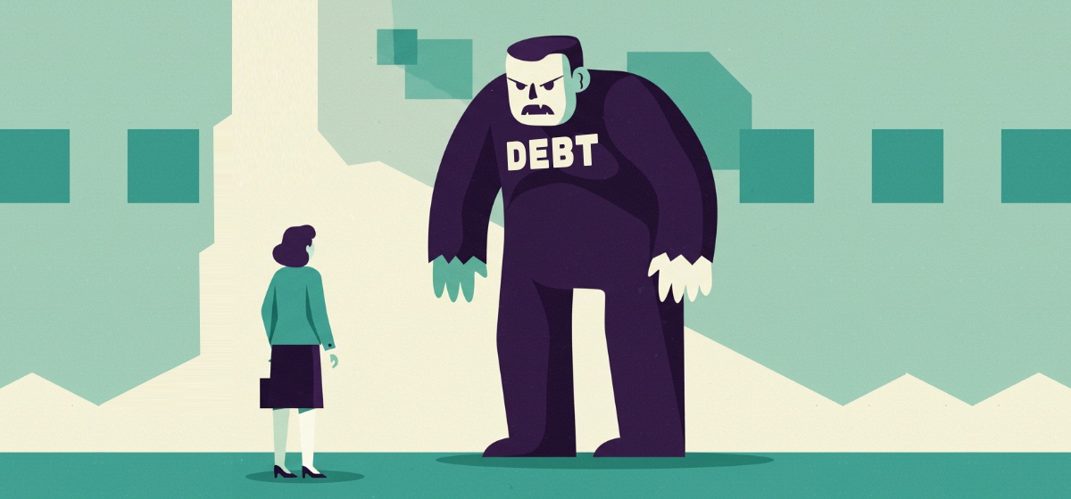 A woman facing a large monster that has the word 