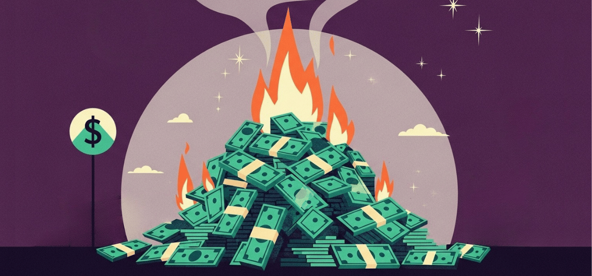 A pile of burning money