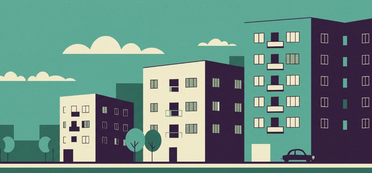 a row of apartment buildings 