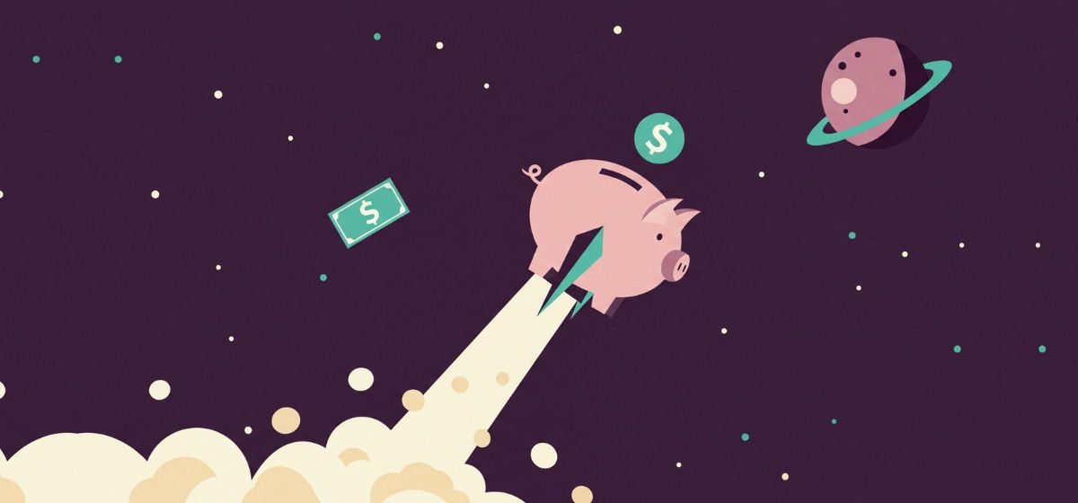 a piggy bank blasting into space