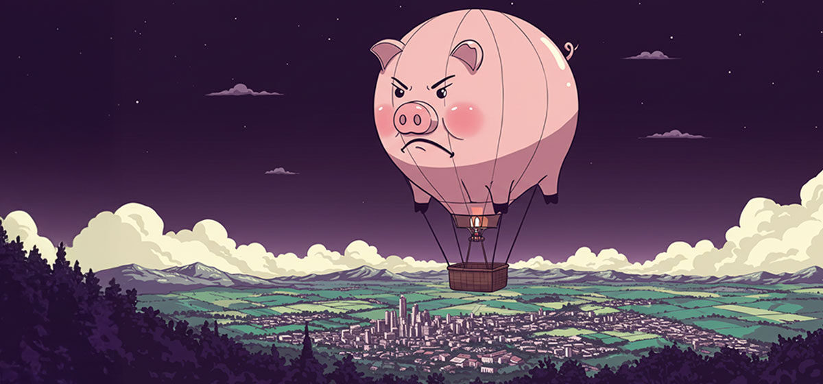 a hot air balloon in the shape of piggy bank