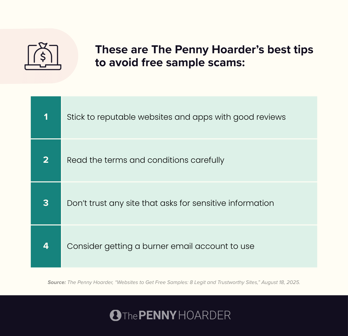 A graphic with tips to avoid free sample scams
