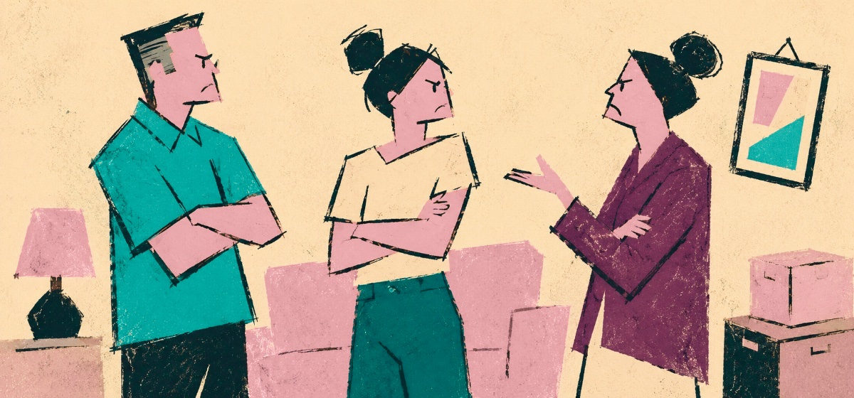 a family locked in a tense conversation