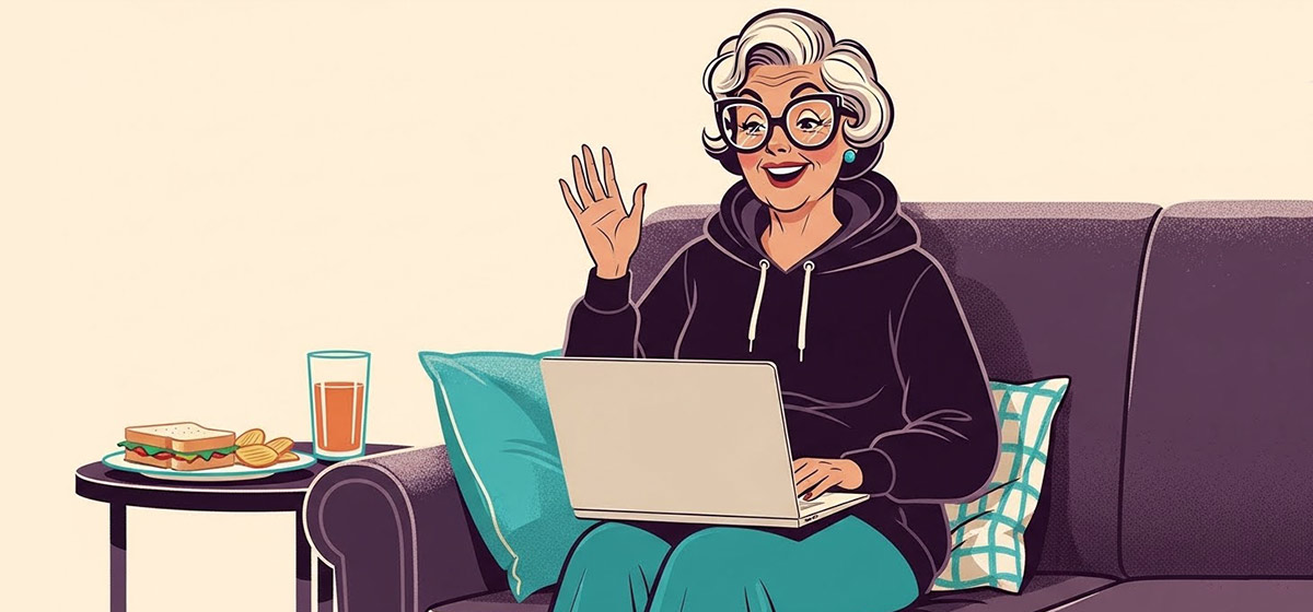An image of a senior woman participating in a conference call on her laptop