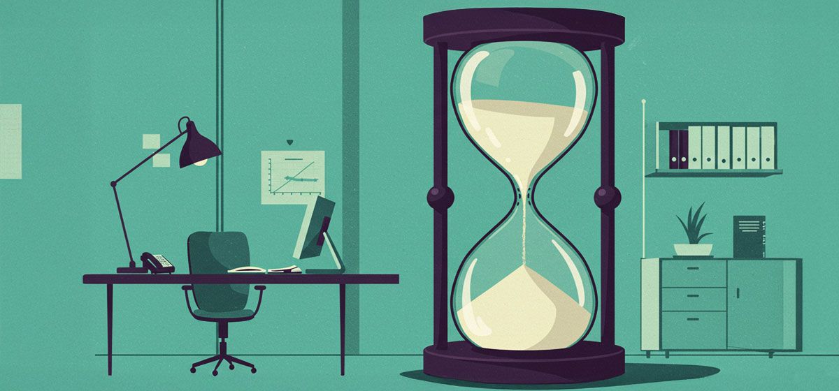 an hourglass in a home office