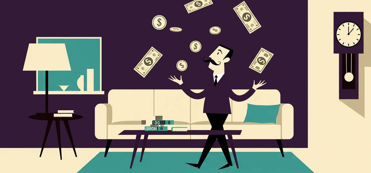 A man juggling dollars and coins