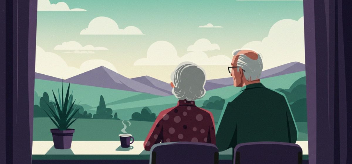a senior couple looking at the horizon