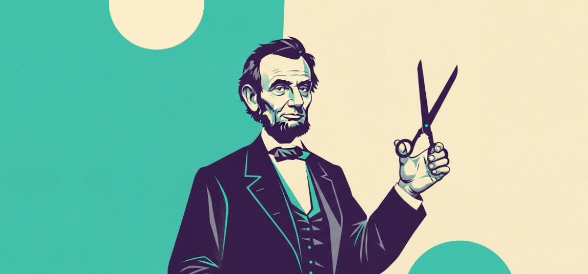 Abe Lincoln with a pair of scissors