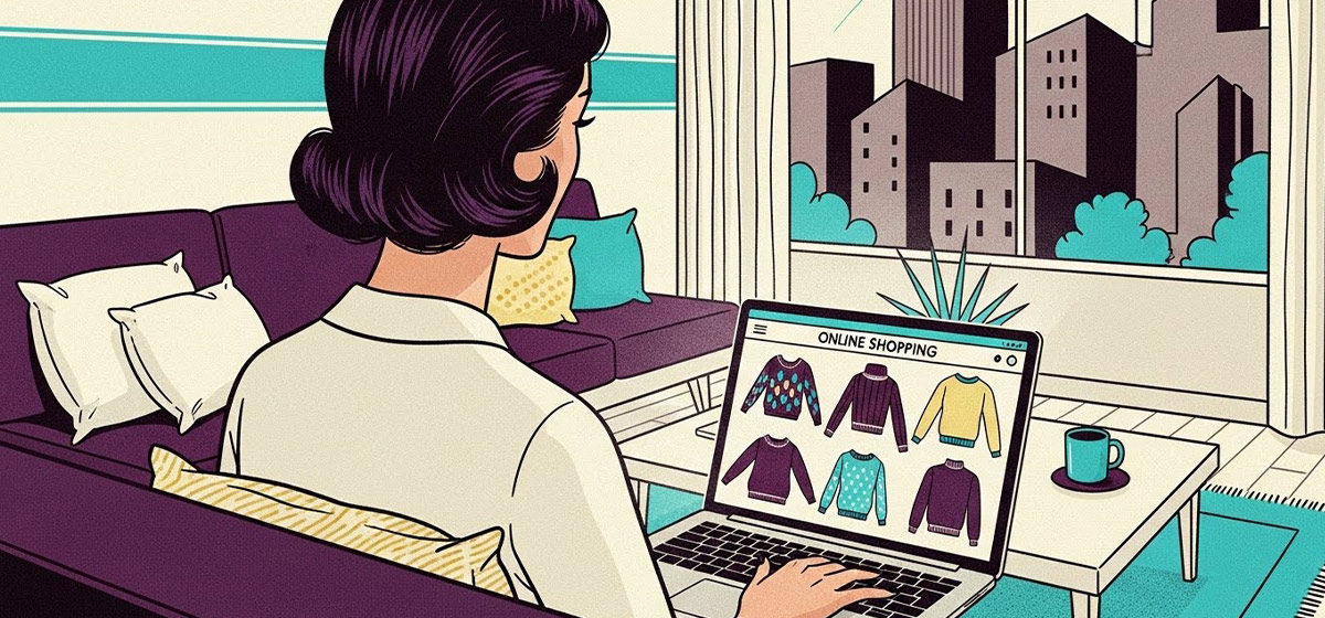 a woman listing sweaters online