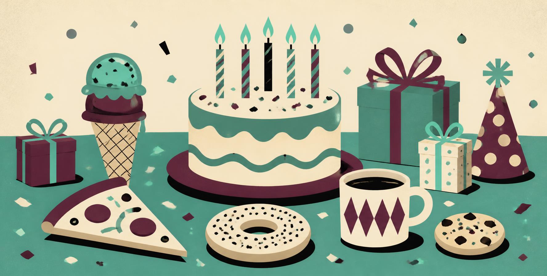 birthday cake and presents