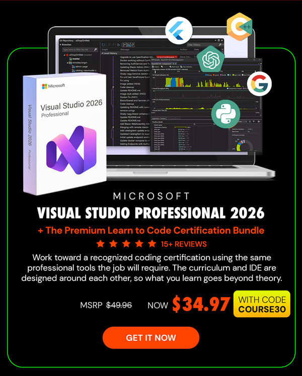 Microsoft Visual Studio Professional 2026 + The Premium Learn to Code Certification Bundle
