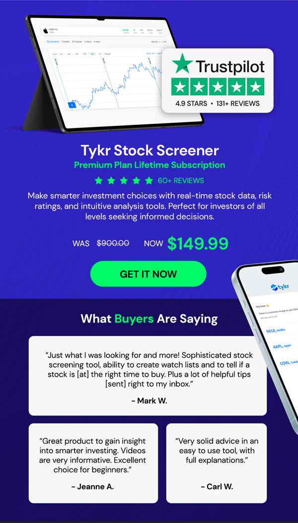 Tykr Stock Screener: Premium Plan Lifetime Subscription