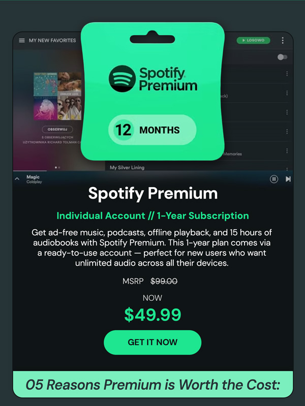Spotify Premium: 1-Year Subscription Account