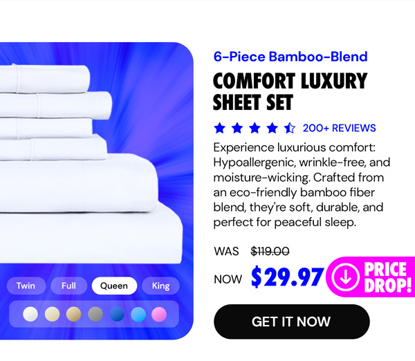 6-Piece Bamboo-Blend Comfort Luxury Sheet Set (White/Queen)