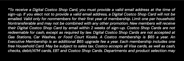 Digital Costco Shop Card Disclaimer | Terms & Conditions Apply - See Website for Details