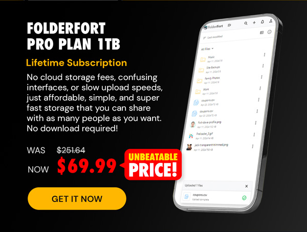 FolderFort 1TB Storage Pro Plan: Lifetime Subscription