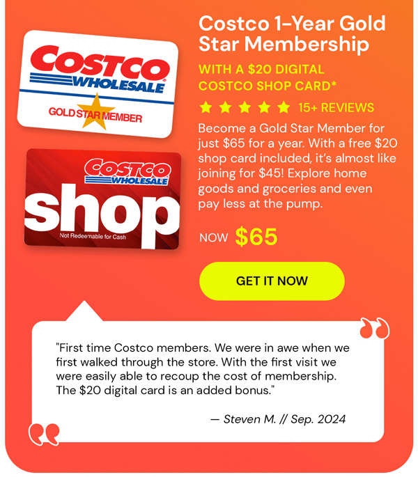 Costco 1-Year Gold Star Membership + $20 Digital Costco Shop Card