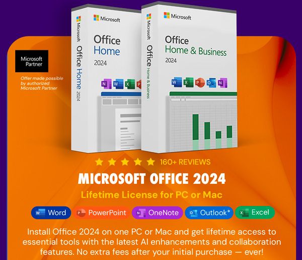 Microsoft Office 2024 Home or Home & Business for Mac or PC Lifetime License